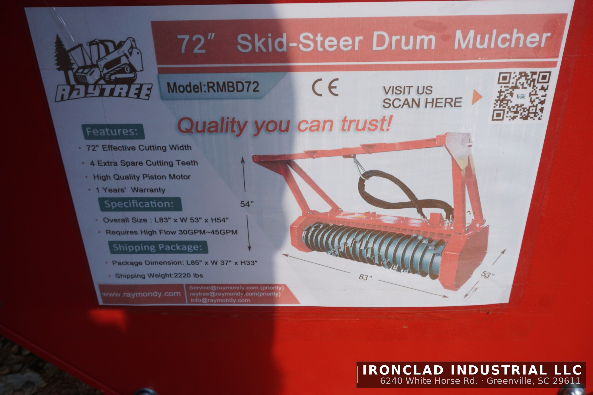 2026 Raytree RMBD72 — Raytree 72" High-Flow Skid Steer Drum Mulcher — photo 5